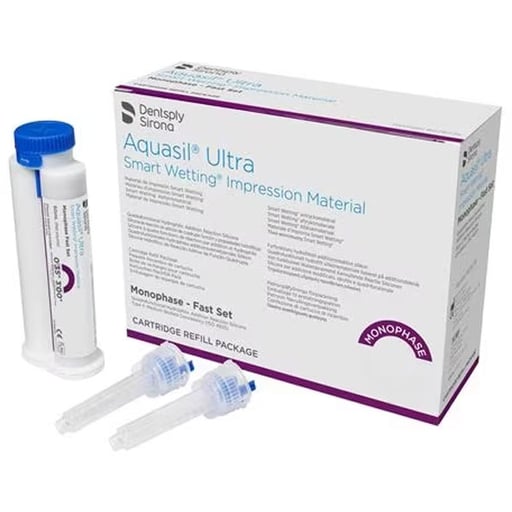 Dentsply Sirona Aquasil Ultra Monophase Fast Set, 4 x 50 mL Cartridges & 12 Tips Dentsply Sirona Aquasil Ultra Monophase Fast Set, 4 x 50 mL Cartridges & 12 Tips